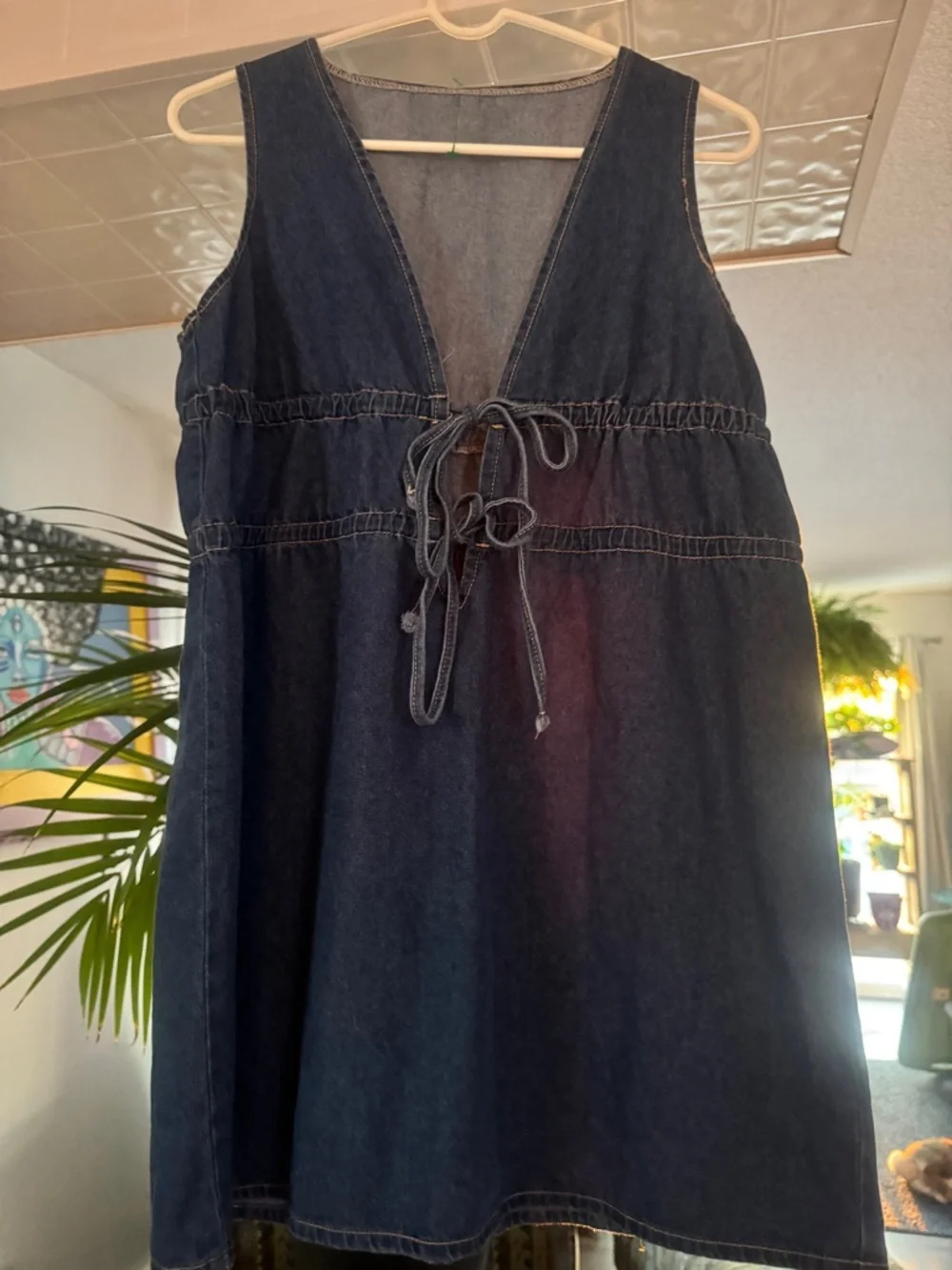 NWT Missguided Denim Tie-Front Mini Dress - Retro 90s Style - L - Picture 5 of 7